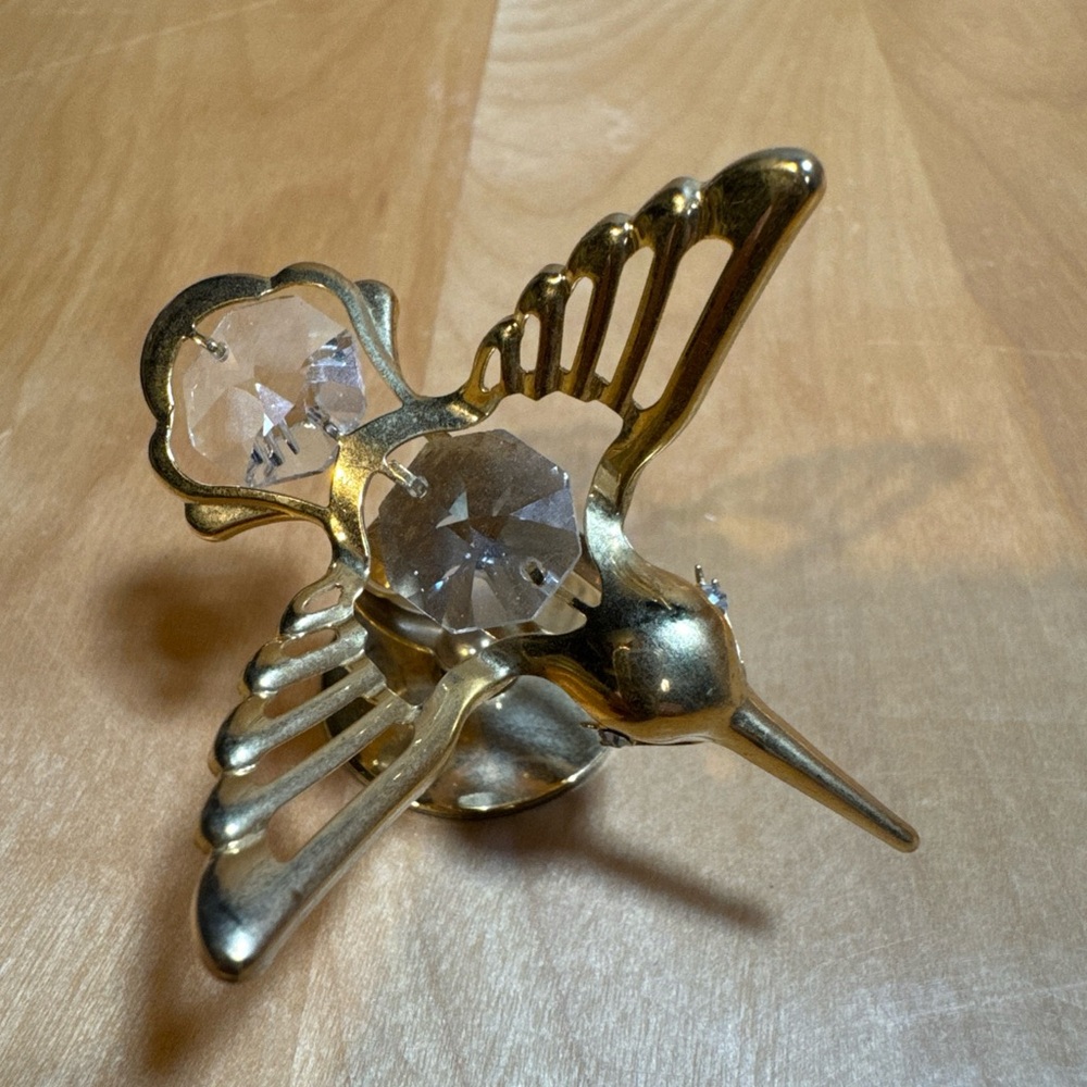 Gold Hummingbird Figurine with Crystal Accents